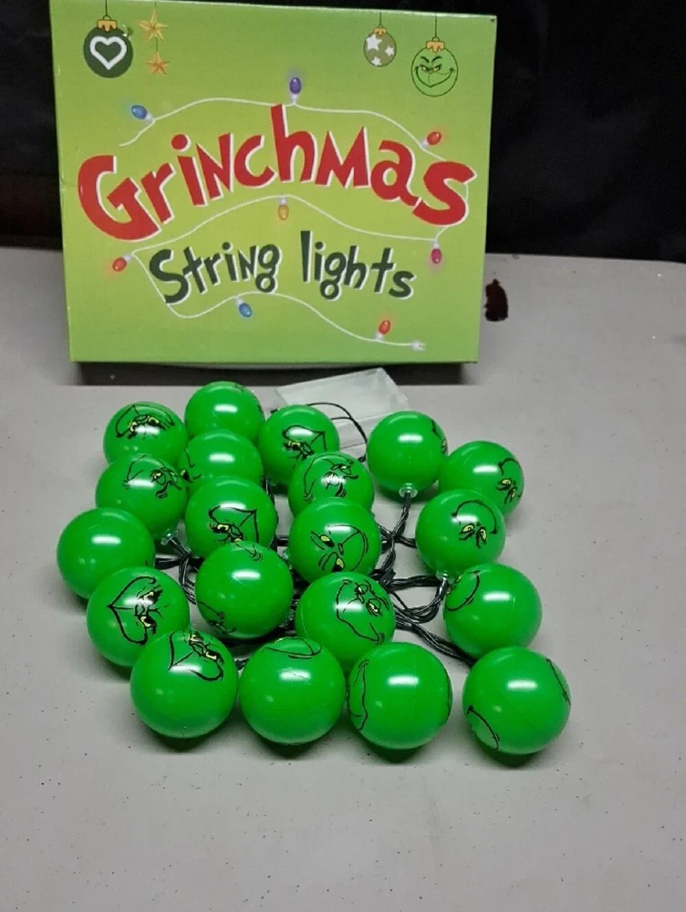 Festive Green Grinch Face String Lights for Parties